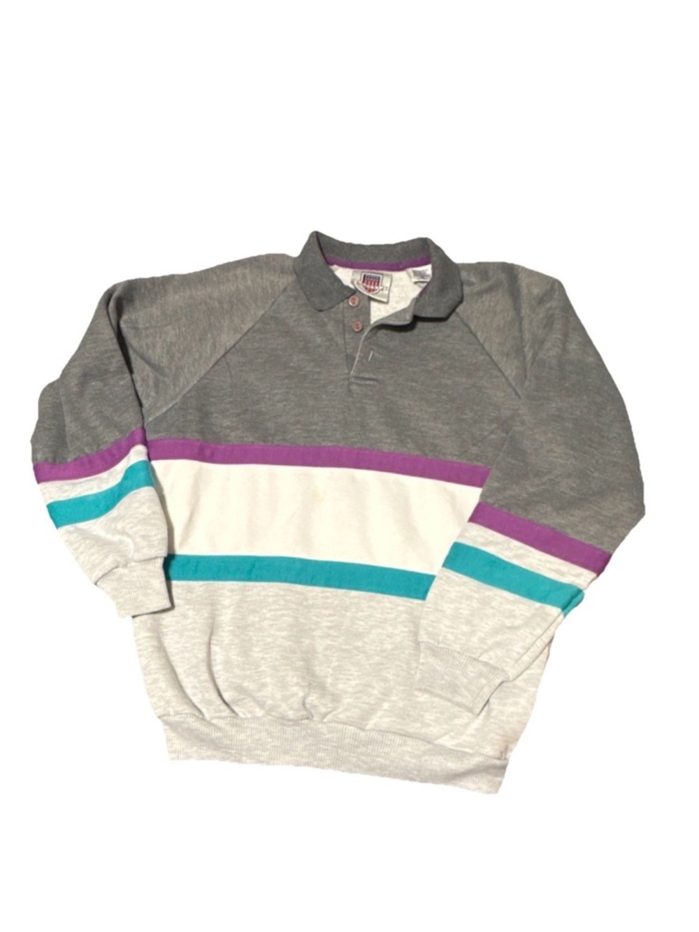 Vintage 90s Claybrook Sport Men's Striped Collared Pullover Sweatshirt - M